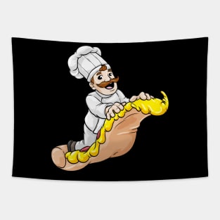 Funny cook is flying on a pizza Tapestry