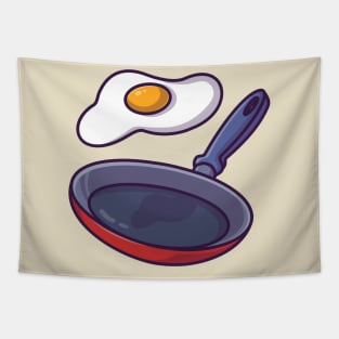 Floating Egg Fried With Pan Cartoon Tapestry