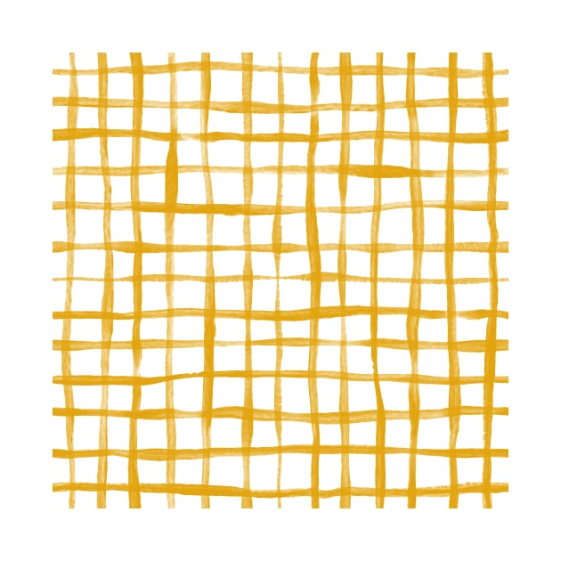 Loose Weave Hand Painted Check Pattern in Mustard Yellow and White by micklyn