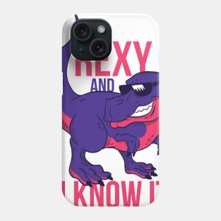 Cool dinosaur - illustration of a smiling t-rex wearing sunglasses “I’m rexy and I know it”. Trex lover gift Phone Case