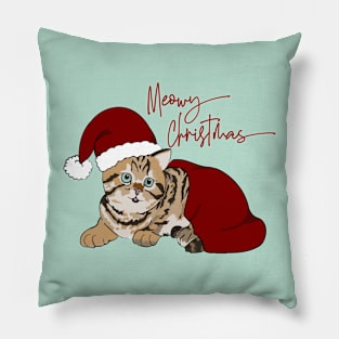 Cute Christmas Kitten in Santa Hat Pillow