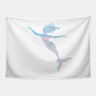 playful mermaid in cool pastel colors Tapestry