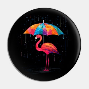 Flamingo Rainy Day With Umbrella Pin