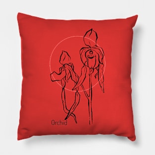 Orchid on red circle Pillow