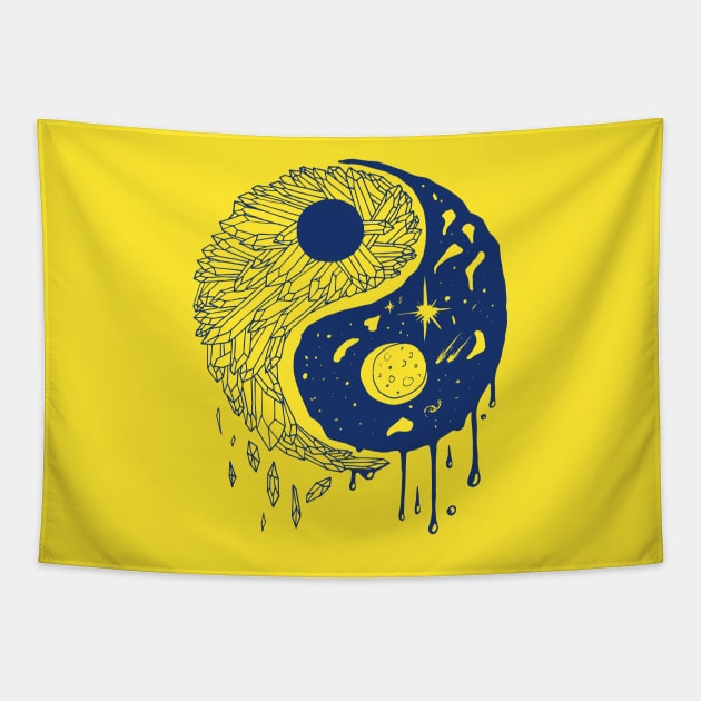 Navy Gold Yin Yang Crystals and The Night Sky Tapestry by kenallouis