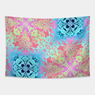 1980s New Age Bohemian pink aqua turquoise damask Tapestry