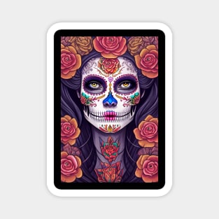 Woman in Colorful Sugar Skull Makeup Art Magnet