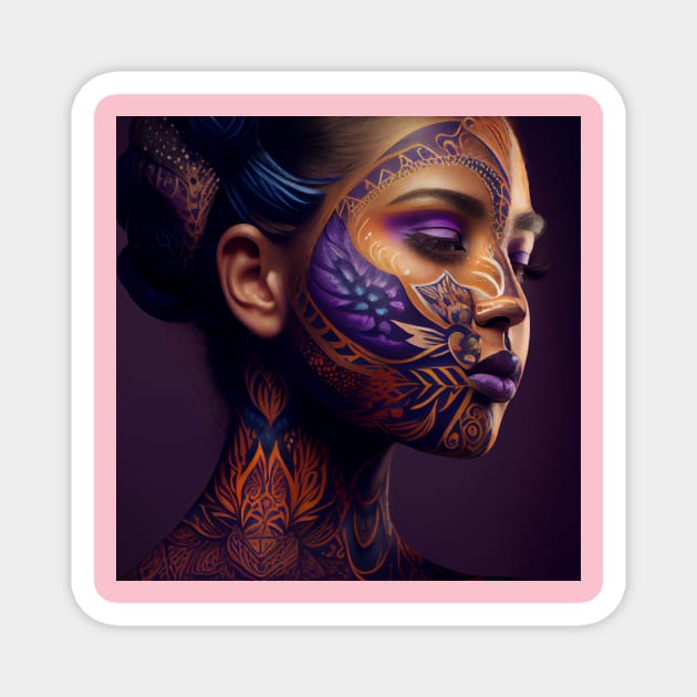 Woman with a painted face. Magnet by Artisticwalls