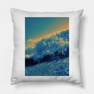 Photo of a wave on the beach on a sunny day, blue and orange gradient Pillow