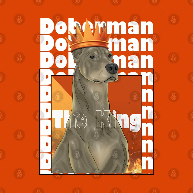 Doberman The King ( A Dog With A Crown And Fire Behind ) , ( Drawing In Vector Art Style ) by Ghean