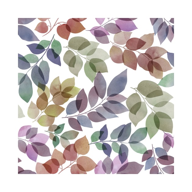 Translucent watercolor leaves silhouettes. Colorful transparent leaf branches. by likapix