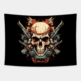 Skull With Guns Tapestry