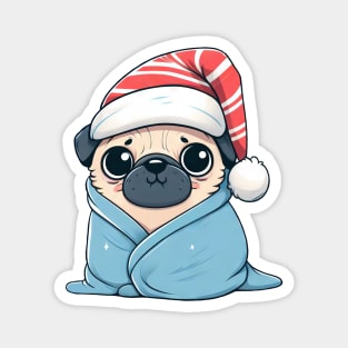 Cute Christmas Pug in Blanket Magnet