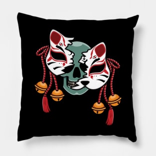 Japanese kitsune mask with skull Pillow