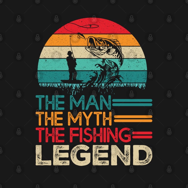 Vintage Bass Fishing Man The Myth The Fishing Legend T-Shirt by Upswipe.de