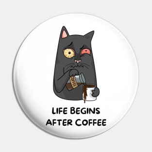 Funny Cat Drinking Coffee Cool Pin