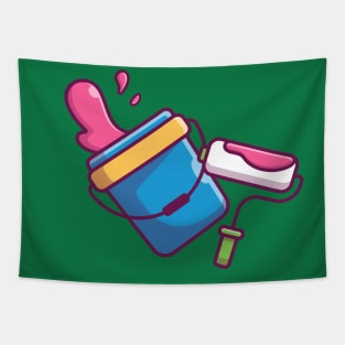 Paint Roller Brush And Paint Bucket Cartoon Tapestry