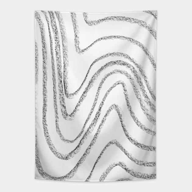 Black and White Minimal Wavy Lines - Abstract Charcoal Drawing Tapestry by GenAumonier