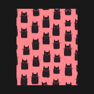 Cute Black Cat Pink Pattern T-Shirt