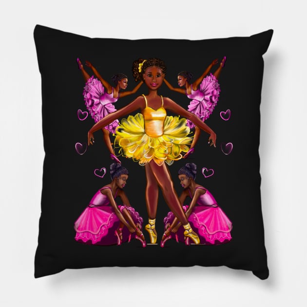 African American, Black ballerina girls with corn rows ballet dancing 2 ! beautiful  black girl with Afro hair and dark brown skin wearing a pink tutu.Hair love ! Pillow by Artonmytee