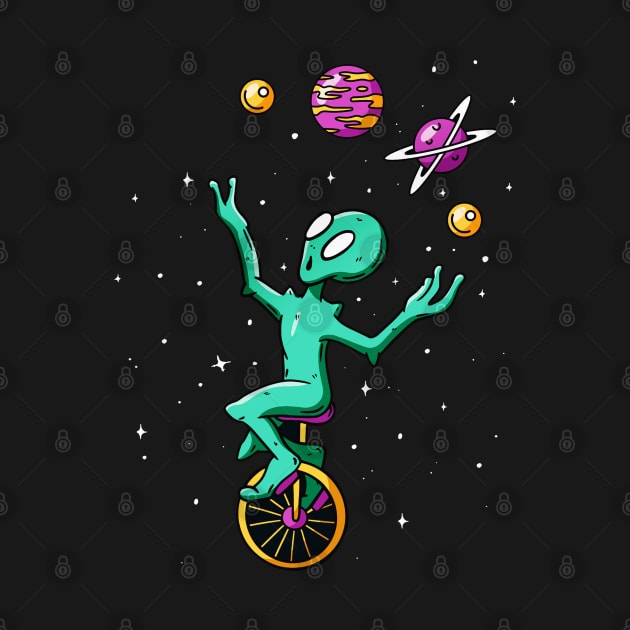 Alien Juggling with Planets Funny Artwork by Artistic muss