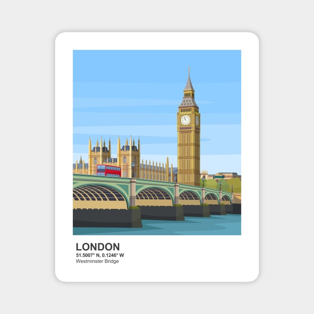London, Big Ben and Westminster Bridge Magnet by typelab