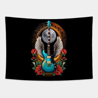 Electric guitar with moon and flowers 14 Tapestry