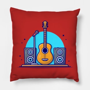 Guitar Acoustic with Microphone and Sound Speaker Music Cartoon Vector Icon Illustration Pillow