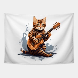 Bengal Cat Playing Guitar Tapestry