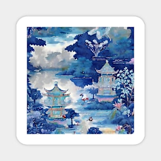 Pagoda lake watercolor in purple and pink Magnet