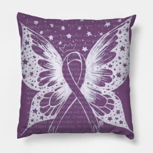 Thyroid Cancer Ribbon w/ wings- white Pillow