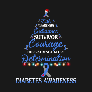 Faith Awareness Endurance Diabetes Awareness Christmas Tree T-Shirt