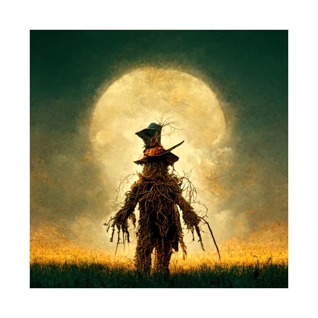 Scarecrow at Full Moon looking lonely. by Liana Campbell