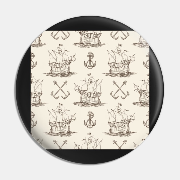 Sailship and Anchor Seamless pattern Pin by devaleta