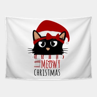 Meowy Christmas Cute Black Mom Cat Tapestry