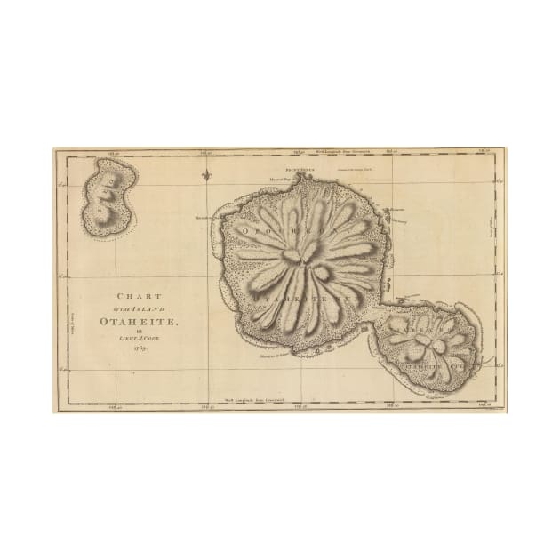 Vintage Map of Tahiti (1773) by Bravuramedia