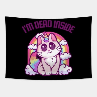 I'm Dead Inside: Soulfully Hollow Hilarious Cat with a Rainbow Twist Tapestry