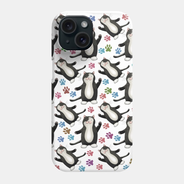 Black & White Cat & Paw Print Pattern by Kate VanFloof Phone Case by KateVanFloof