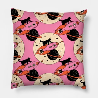 Space Walker Black Cat Pattern in pink Pillow