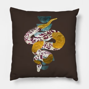 Magenta Leaves Porcelain Snake Negative Painting Pillow