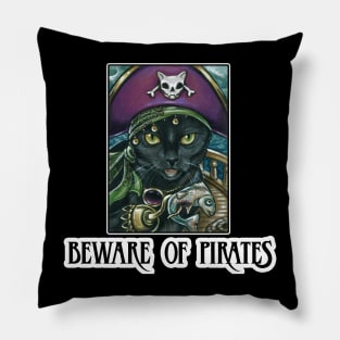 Beware of Pirates - Design 2 - Black Cat Pillow