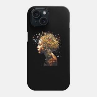 Woman With Flowers And Butterflies Surrounding Her Face Harmony of Life Phone Case