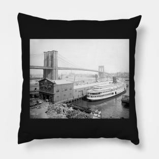 Brooklyn Bridge and Docks, 1905. Vintage Photo Pillow