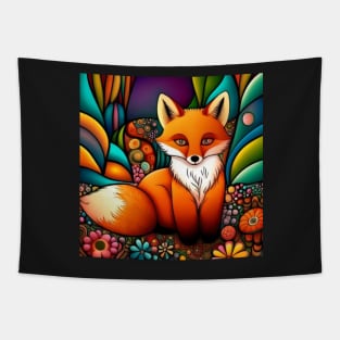 Folk Art Fox With Flowers Tapestry