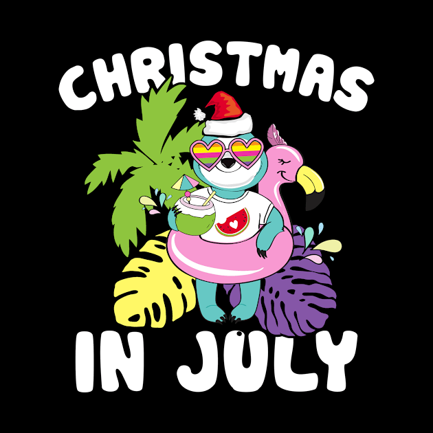 Cute Lazy Sloth On Flamingo Float Christmas in July by folidelarts