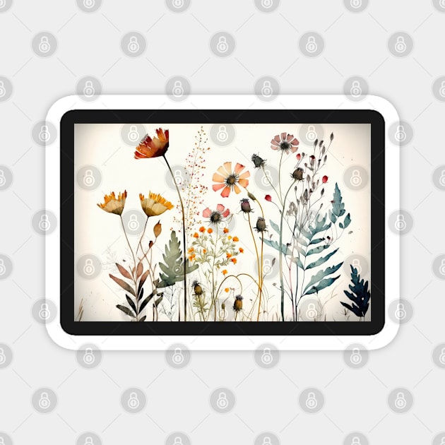 Floral Garden Botanical Print with wild flowers Magnet by FloralFancy