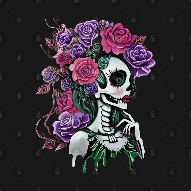 La catrina, calavera, Lady skull, sugar skull, dark, skeletons lovers, cool skulls, bones, gothic floral lady by Collagedream