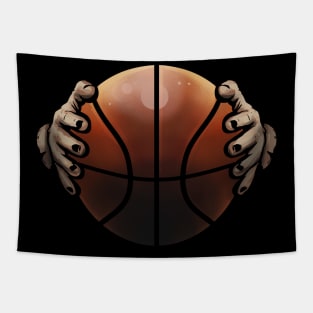 Two Hands Hold A Basketball Tapestry