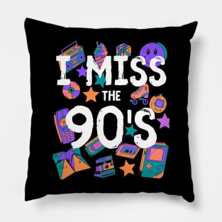 I Miss the 90's Nostalgia Vintage 1990s Throwback T-Shirt Orange/Purple/Turquoise/Pink Pillow