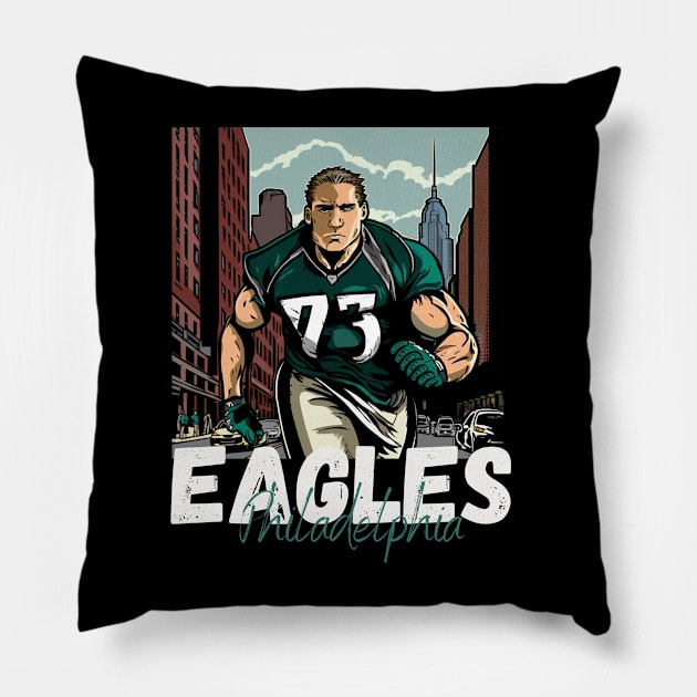 Philadelphia eagles football player graphic design cartoon style beautiful artwork Pillow by Nasromaystro
